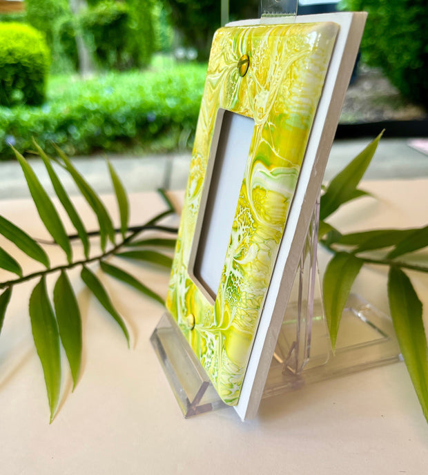 Hand Painted Rocker Switch Plate: Yellow Green Pour Art Decor