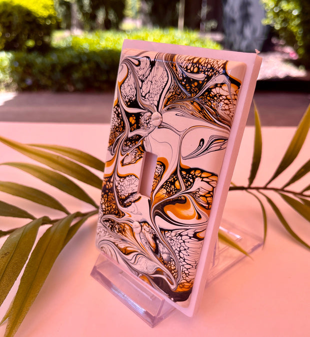 Hand Painted Single Toggle Light Switch Plate: Black, White, and Mustard