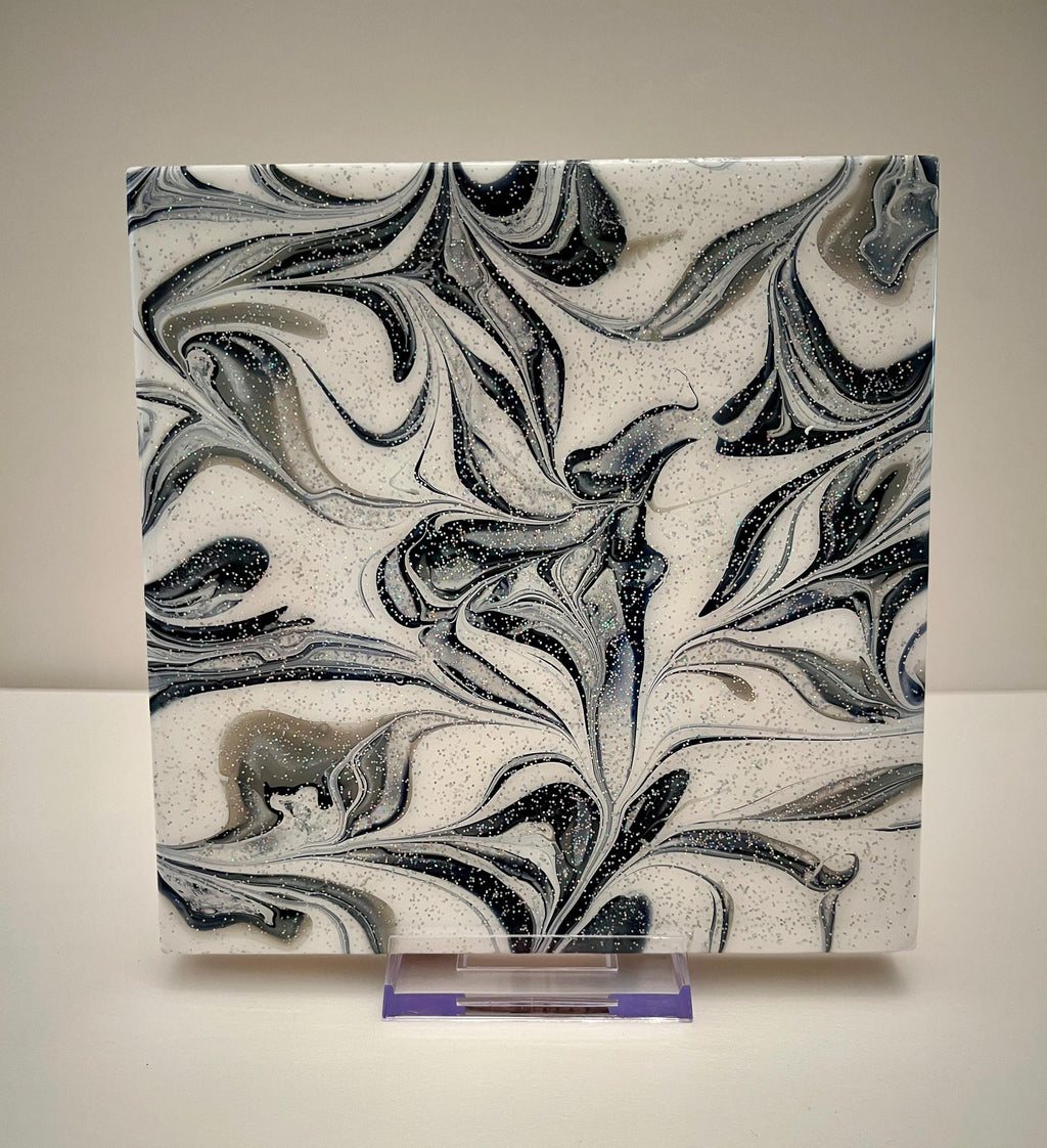 Hand Painted Gray, Black and White with Iridescent Glitter, Food-Safe, Heat-Resistant, One-of-a-Kind Kitchen Art