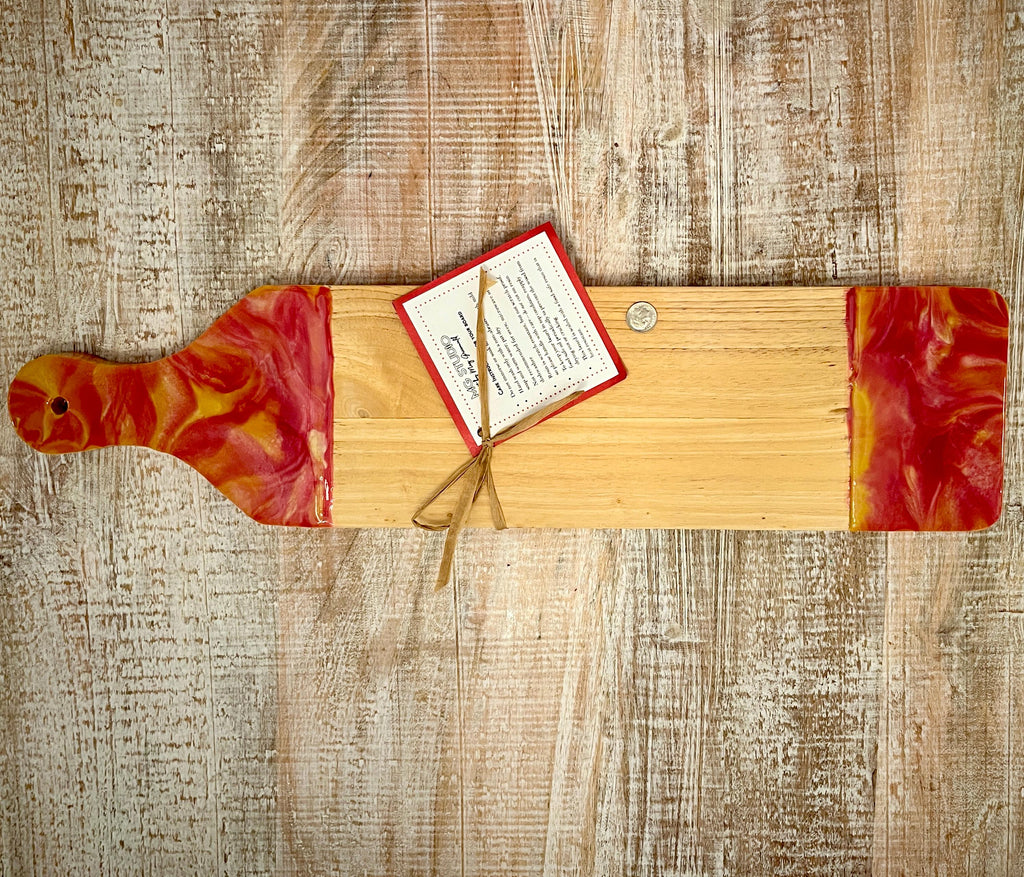 Natural Beech Wood Charcuterie/Serving Board with Epoxy Resin Accents, 22.5" x 5.5" x .75"