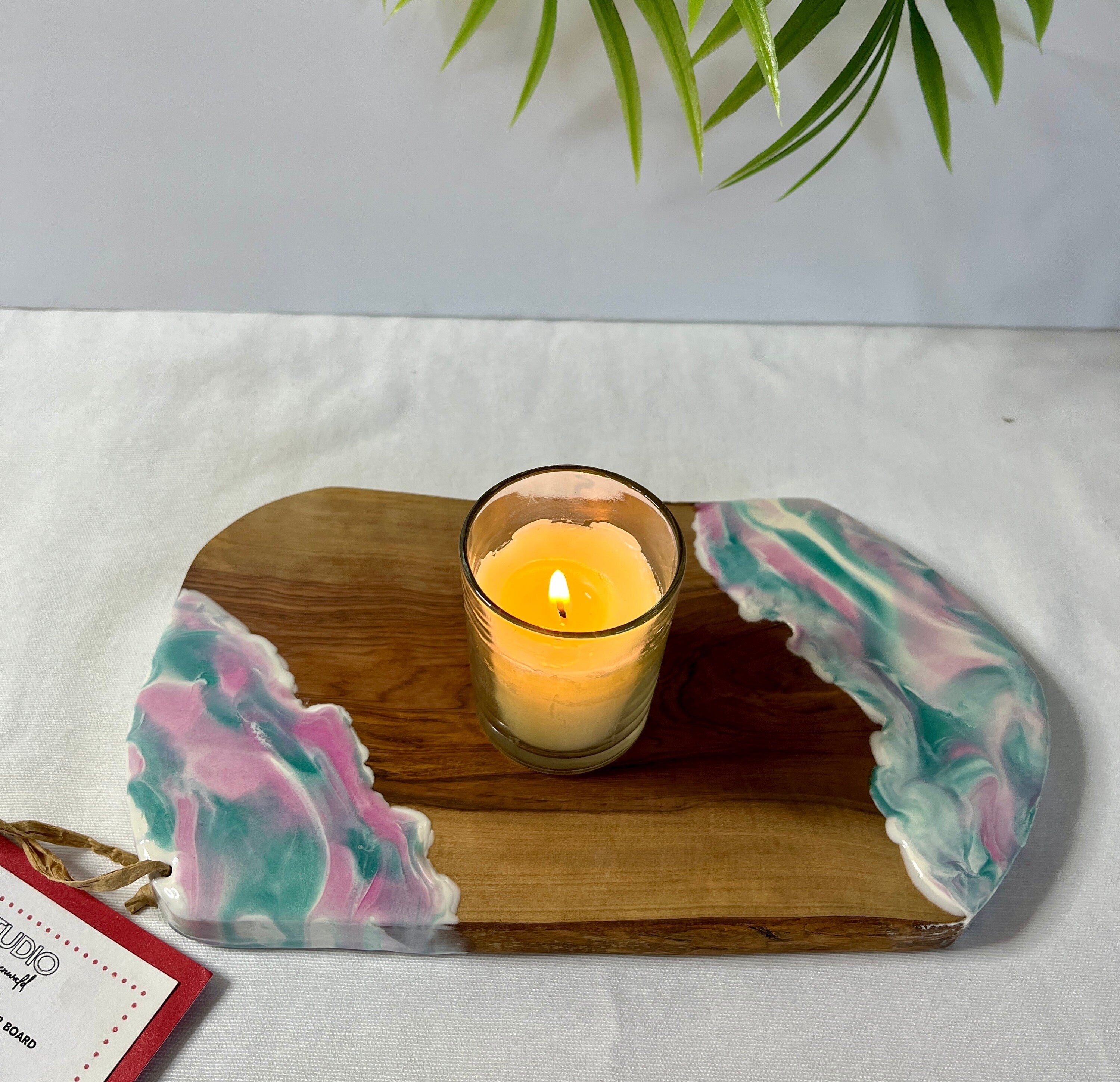 Olive Wood Cheese Board: Resin Art Serving Board (9.5" x 5.25")