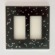 Hand-Painted Double Rocker Light Switch Cover: Black with Silver Glitter Stars