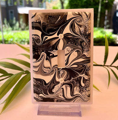 Hand Painted Swirl Single Toggle Switch Cover: Black and White Wall Decor