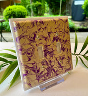 Hand Painted Double Toggle Light Switch Cover: Metallic Ivory & Purple