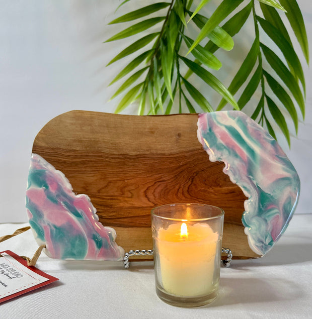 Olive Wood Cheese Board: Resin Art Serving Board (9.5" x 5.25")