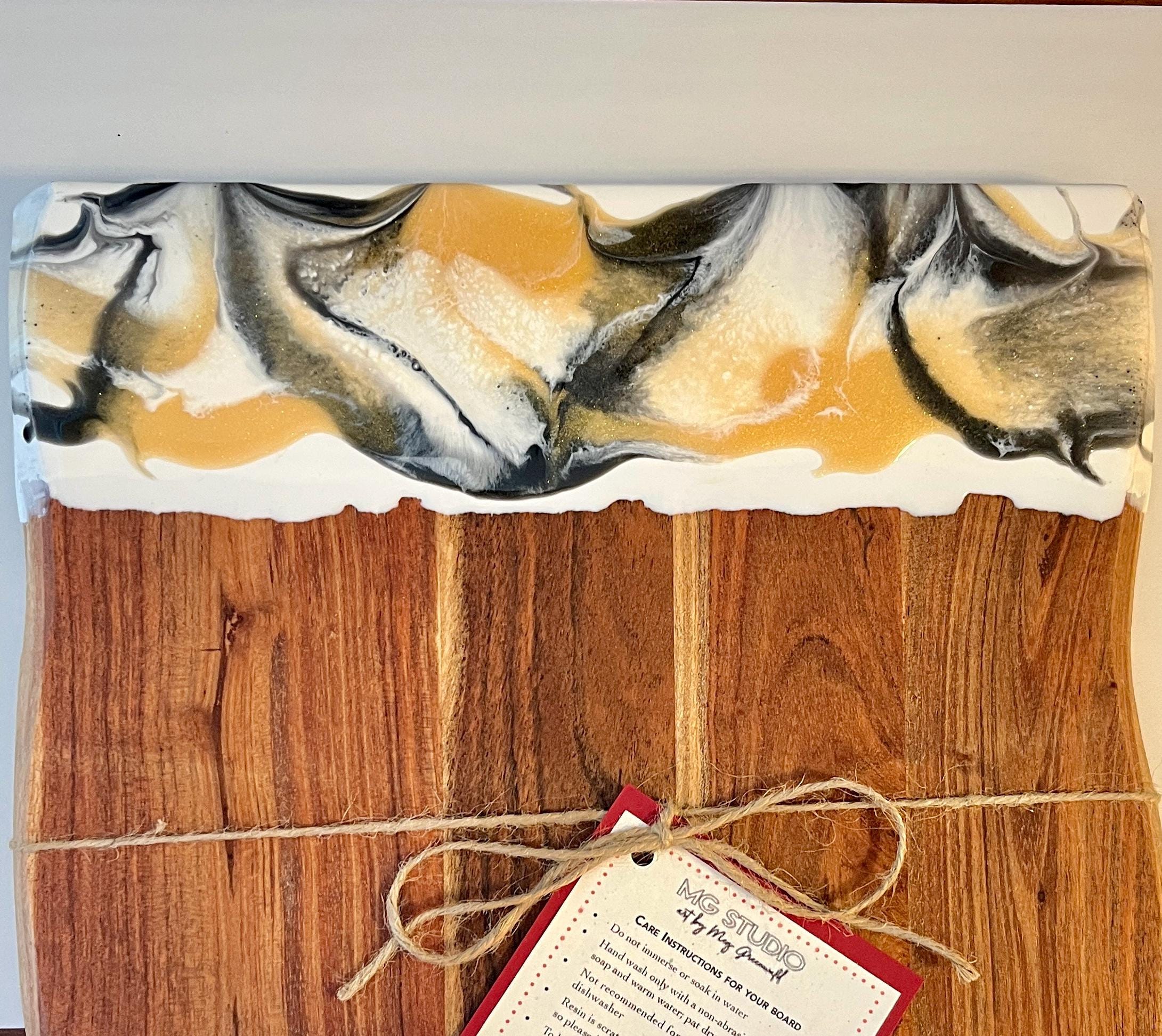 Natural Acacia Wood Charcuterie Board with Resin Accent – 15" x 12" x 0.625"