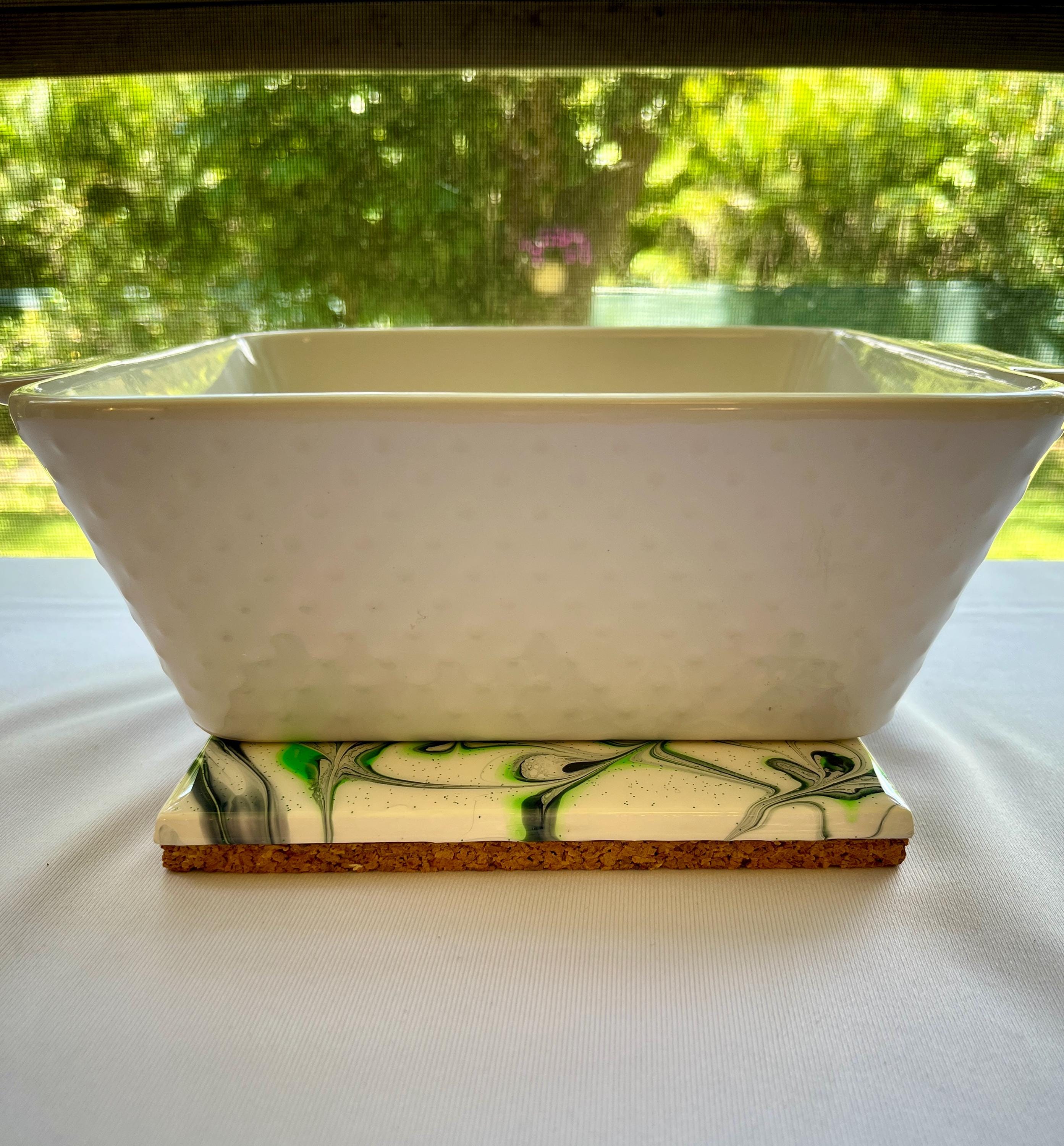 Hand Painted Green and Black, Food-Safe, Heat-Resistant, One-of-a-Kind Kitchen Art