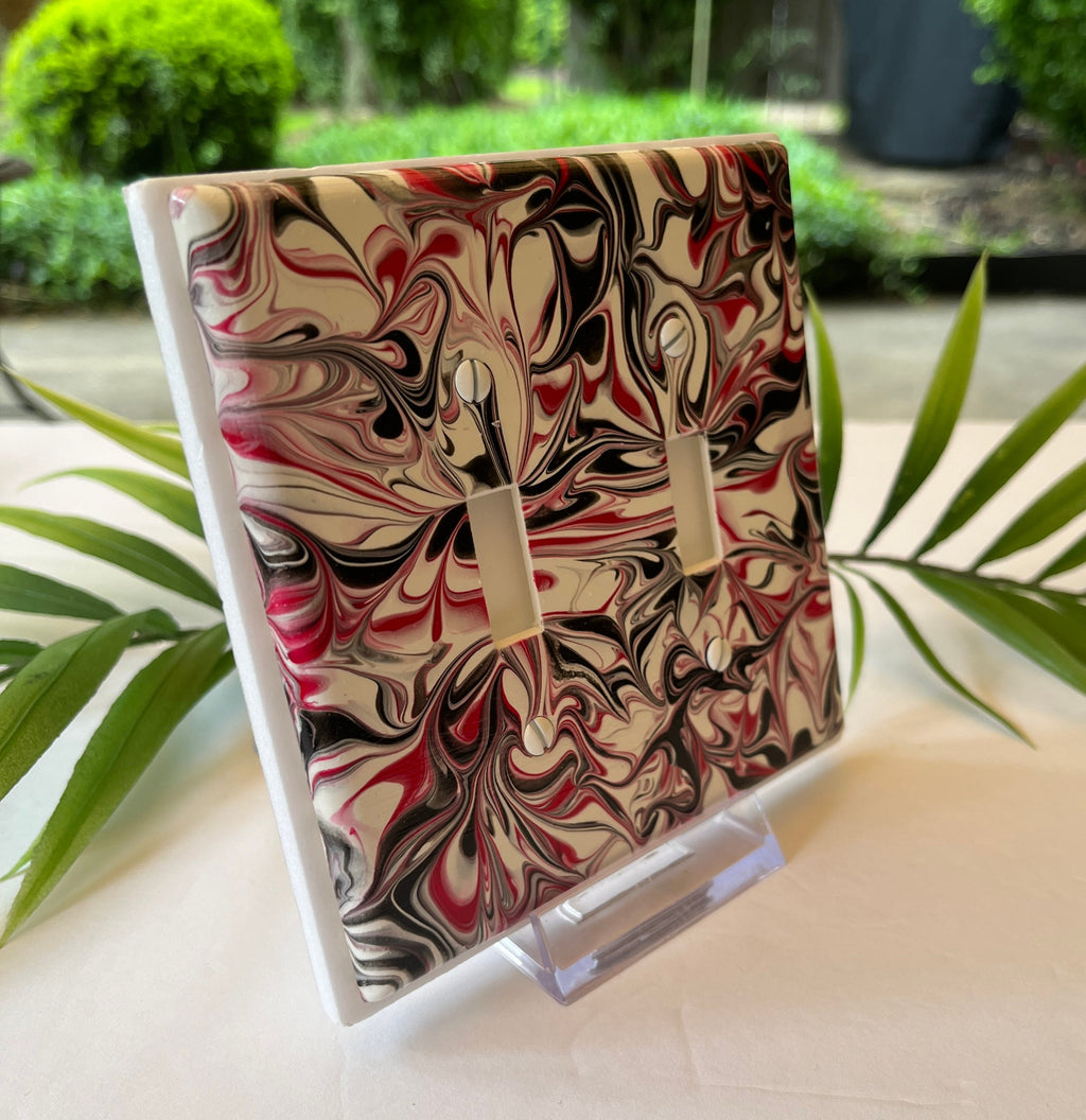 Hand Painted Double Toggle Switch Plate: Red, White & Black