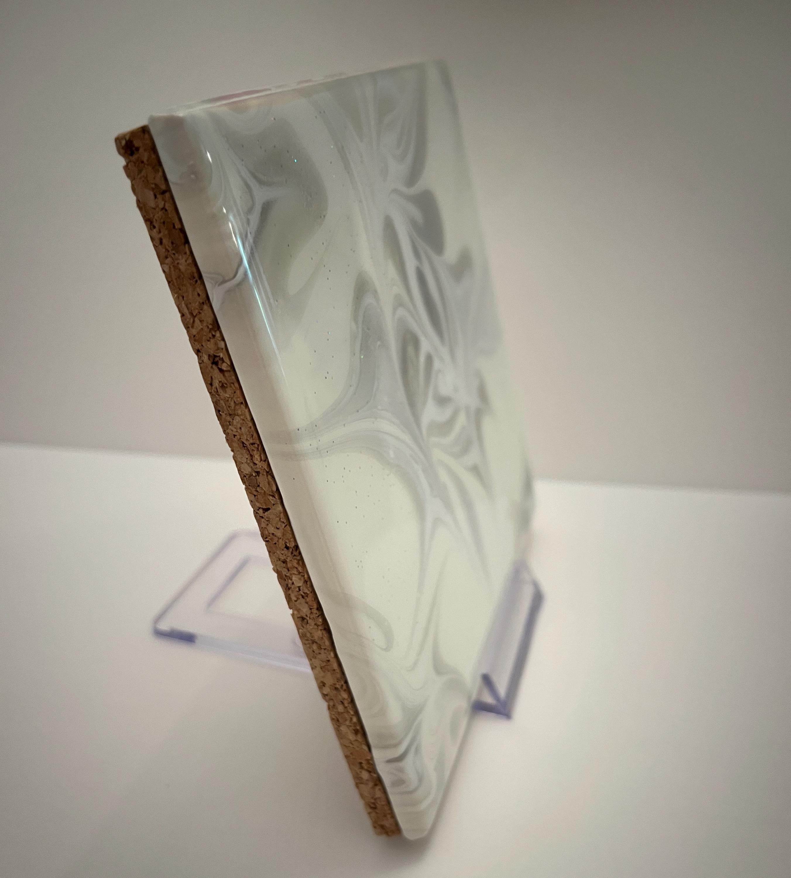 Hand Painted Gray and White Tile Trivet, Food-Safe, Heat-Resistant, One-of-a-Kind Kitchen Art