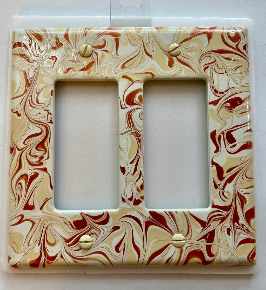 Hand Painted Double Decora Light Switch Plate: Rose Gold & Ivory Swirl
