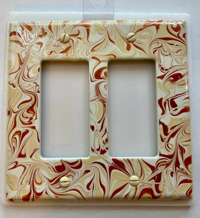Hand Painted Double Decora Light Switch Plate: Rose Gold & Ivory Swirl