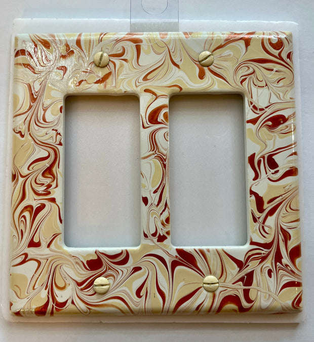 Hand Painted Double Decora Light Switch Plate: Rose Gold & Ivory Swirl