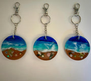 Hand-Painted Resin Beach Keychain with Real Seashells – 2.25" Round