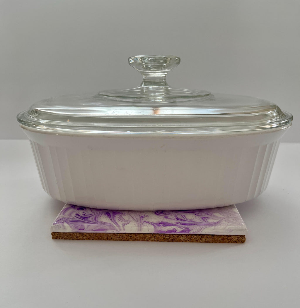 Hand Painted Purple Lavender and White Tile Trivet, Food-Safe, Heat-Resistant, One-of-a-Kind Kitchen Art