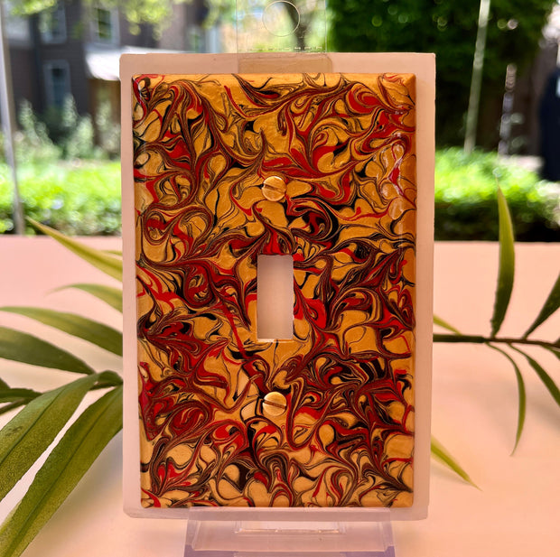 Hand Painted Single Toggle Switch Cover: Red, Black, and Gold Metallic