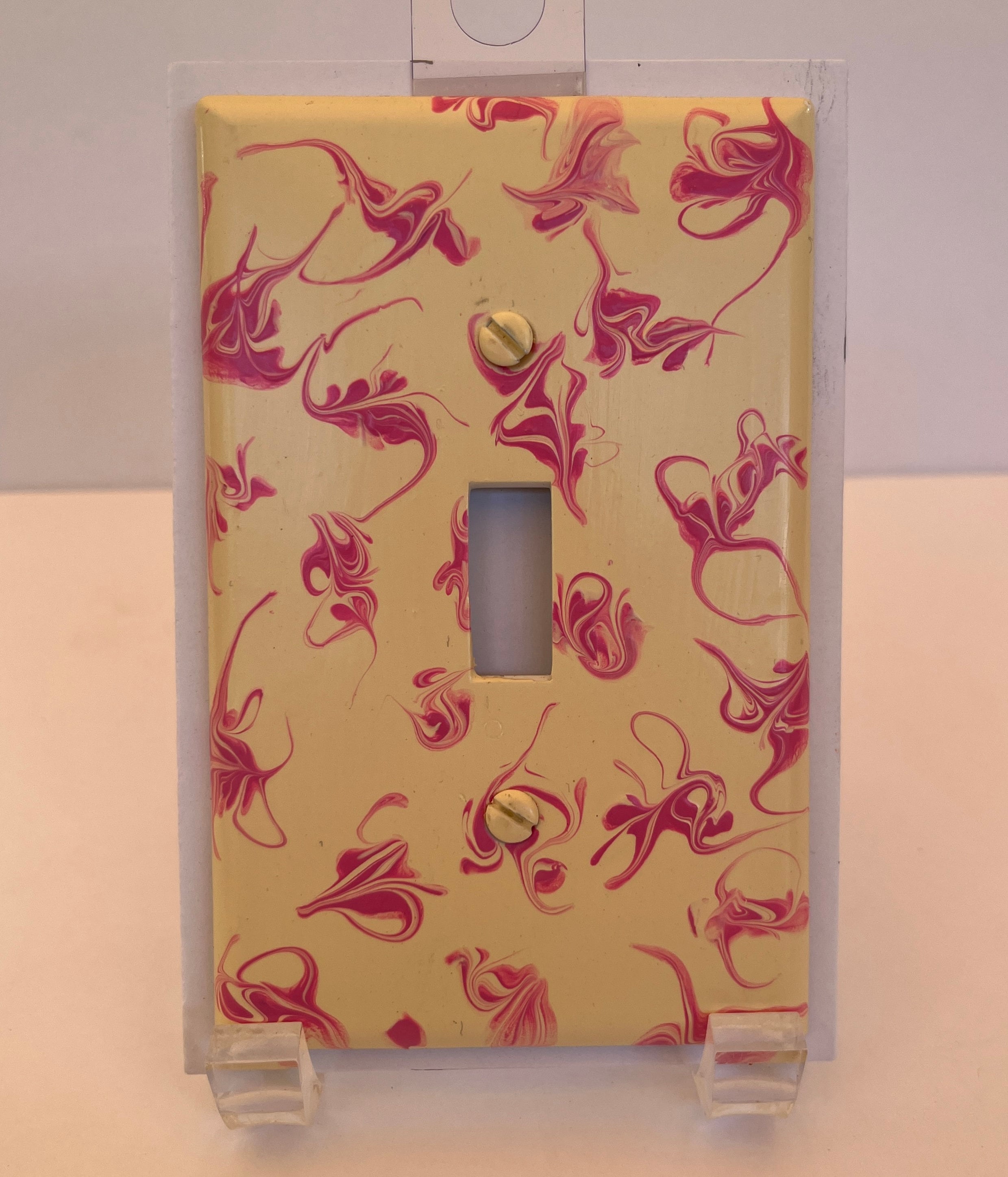 Hand Painted Single Toggle Light Switch Cover: Pink & Ivory Wall Decor