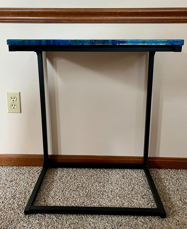 Hand-Painted Epoxy Resin C Table: Blue and Gold Marble Accent Table