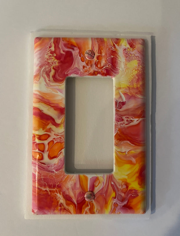 Hand Painted Light Switch Cover: Red, Yellow, Orange Single Rocker Plate