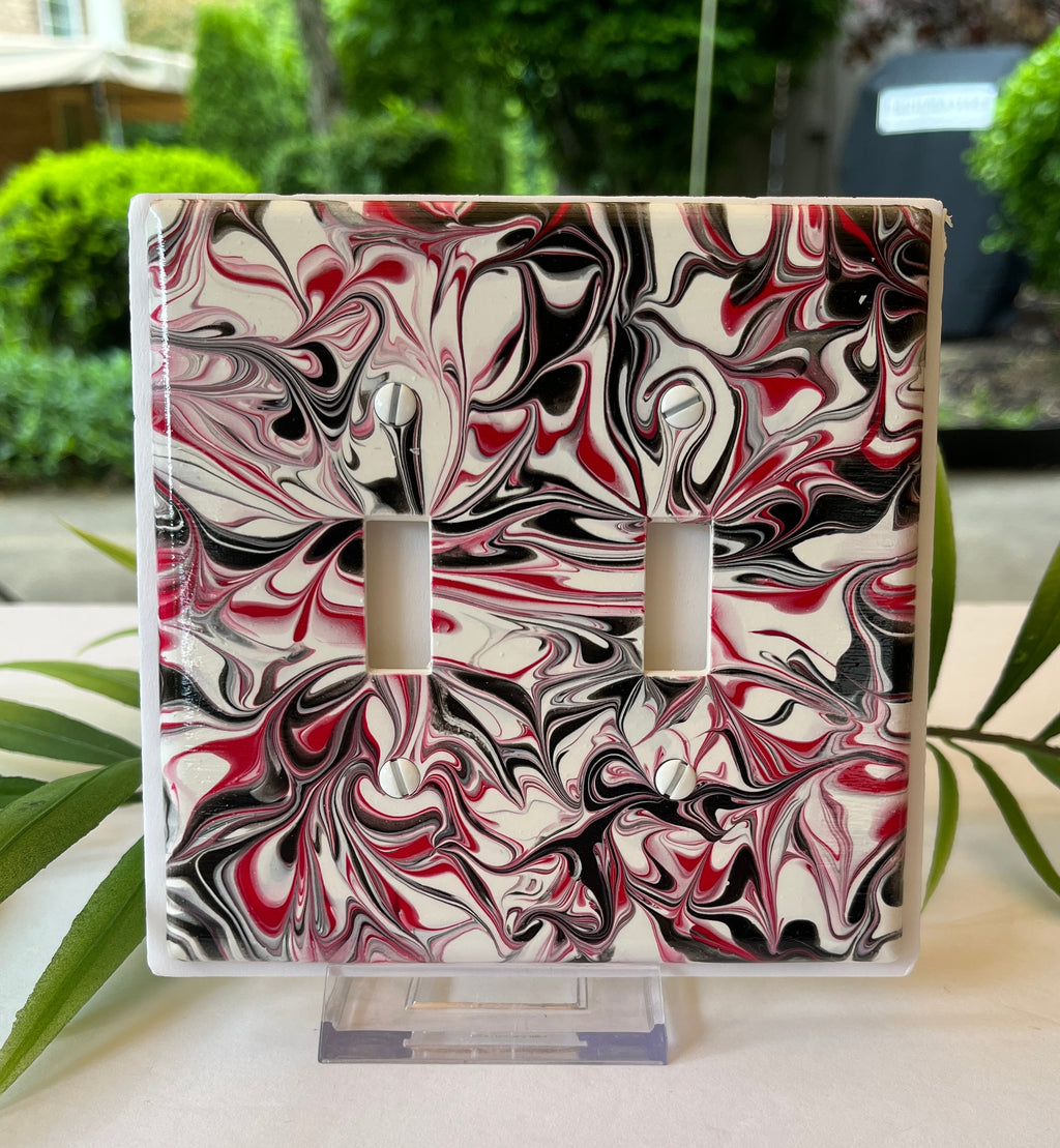 Hand Painted Double Toggle Switch Plate: Red, White & Black