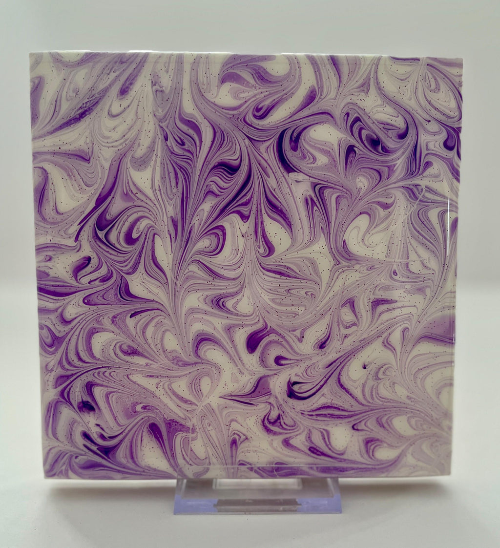 Hand Painted Purple Lavender and White Tile Trivet, Food-Safe, Heat-Resistant, One-of-a-Kind Kitchen Art