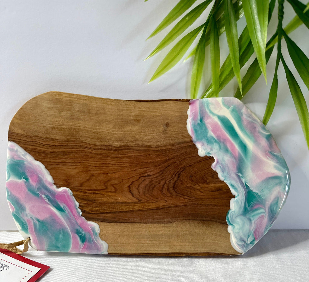 Olive Wood Cheese Board: Resin Art Serving Board (9.5" x 5.25")