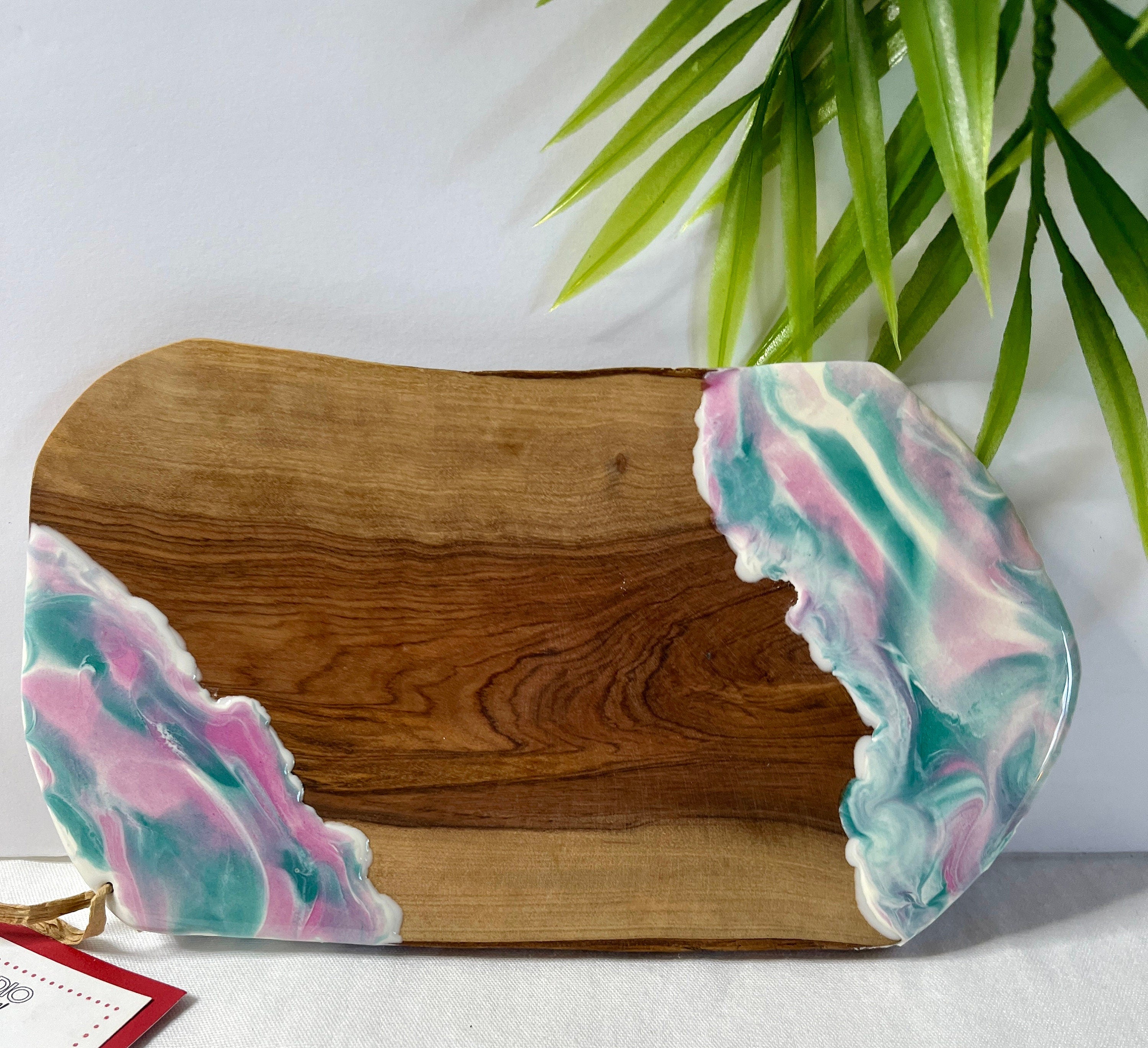 Olive Wood Cheese Board: Resin Art Serving Board (9.5" x 5.25")