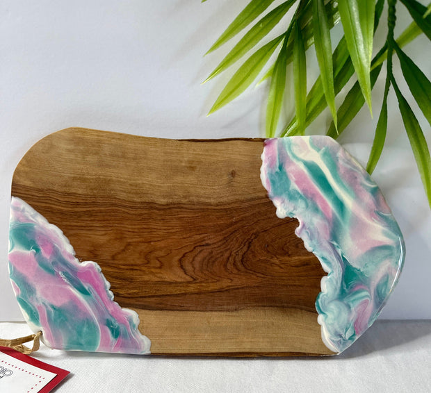 Olive Wood Cheese Board: Resin Art Serving Board (9.5" x 5.25")