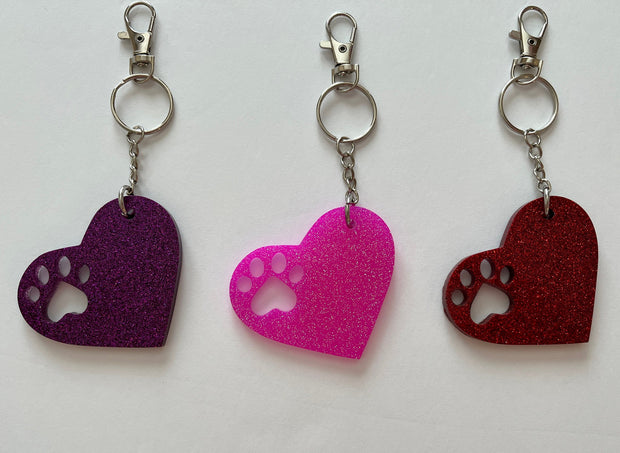 Glitter Heart Paw Print Keychain: Gift for Dog Mom