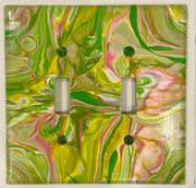 Hand Painted Double Toggle Light Switch Cover: Pink, Green, and Yellow