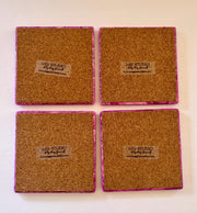 Hand-Painted Marble Coaster Set: Pink & Magenta Ceramic Drink Coasters