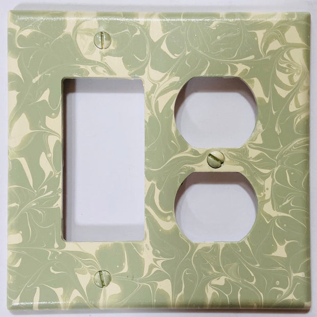 Sage Green Swirl Light Switch Cover: Single Rocker, Double Outlet