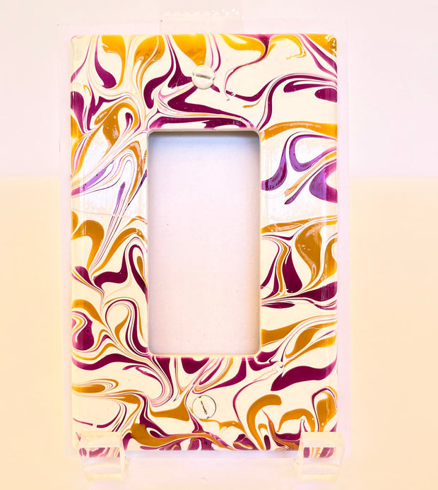 Hand Painted Rocker Switch Plate: Violet & Yellow Ochre Decor