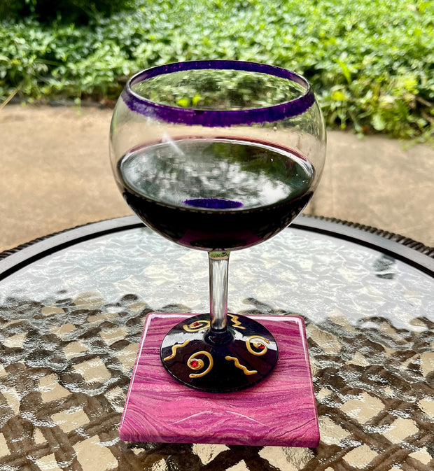Hand-Painted Marble Coaster Set: Pink & Magenta Ceramic Drink Coasters
